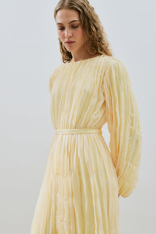 Pleated Chiffon Dress Soft Yellow