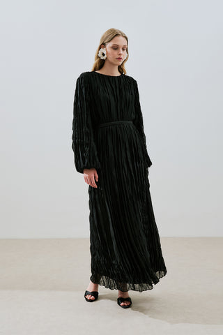 Pleated Chiffon Dress Black