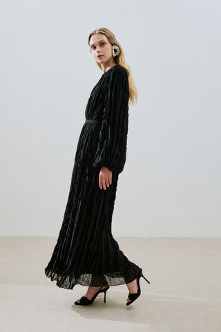 Pleated Chiffon Dress Black