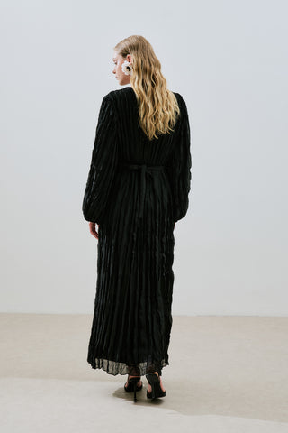 Pleated Chiffon Dress Black