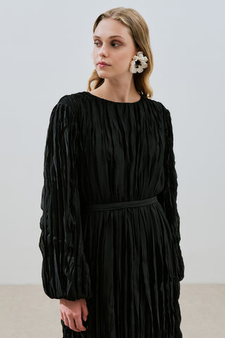 Pleated Chiffon Dress Black