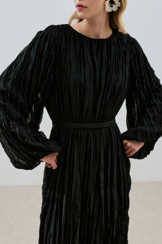Pleated Chiffon Dress Black