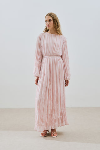 Pleated Chiffon Dress Powder