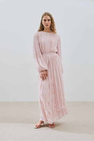 Pleated Chiffon Dress Powder