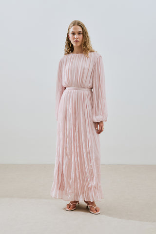 Pleated Chiffon Dress Powder