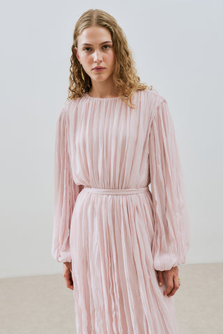 Pleated Chiffon Dress Powder