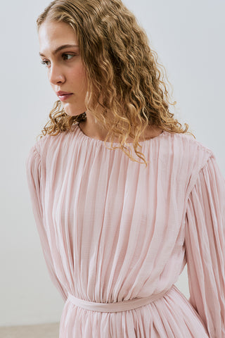 Pleated Chiffon Dress Powder
