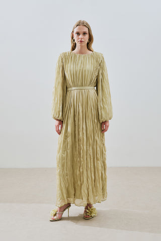 Pleated Chiffon Dress Sage Green