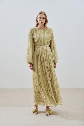 Pleated Chiffon Dress Sage Green