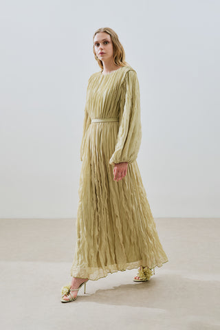Pleated Chiffon Dress Sage Green