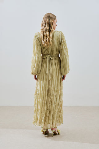 Pleated Chiffon Dress Sage Green