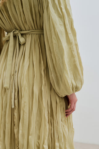 Pleated Chiffon Dress Sage Green