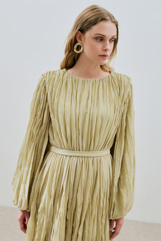 Pleated Chiffon Dress Sage Green