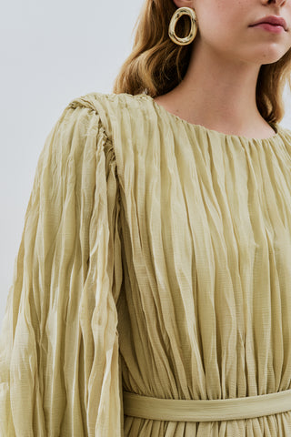 Pleated Chiffon Dress Sage Green
