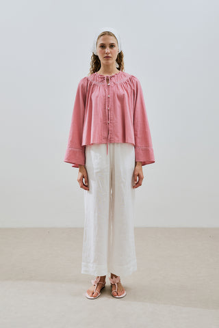 Embroidered Crop Blouse Pink