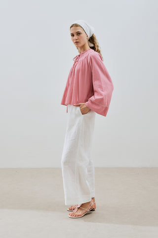 Embroidered Crop Blouse Pink