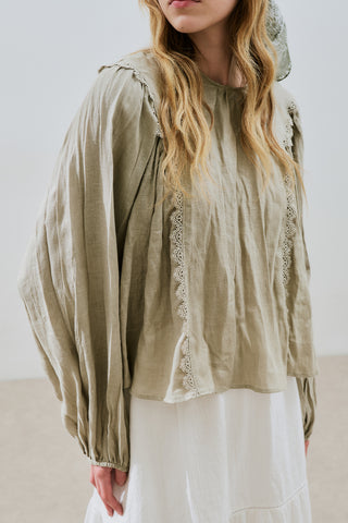 Crushed Linen Blouse Green