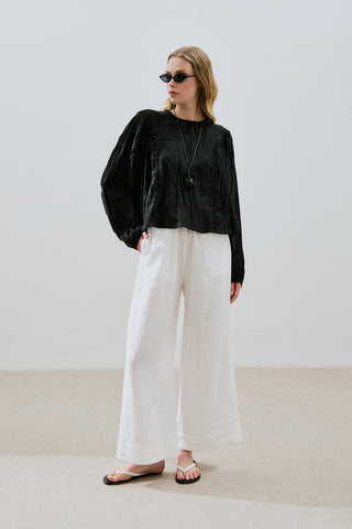 Crushed Linen Blouse Black