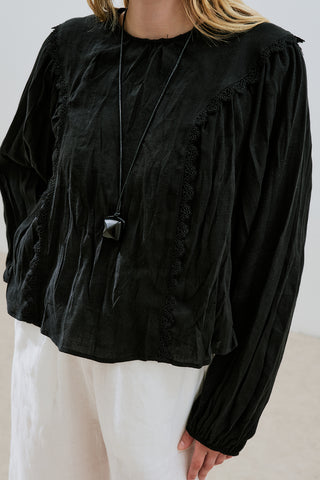 Crushed Linen Blouse Black