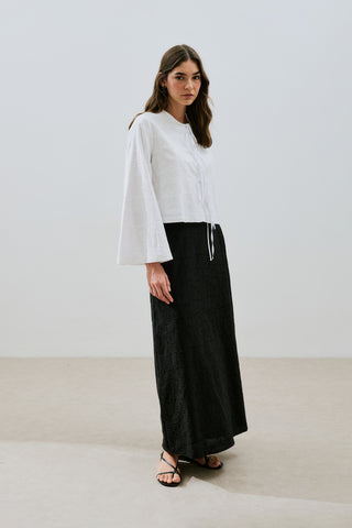 Embroidered Tie Blouse Ecru