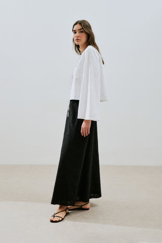 Embroidered Tie Blouse Ecru