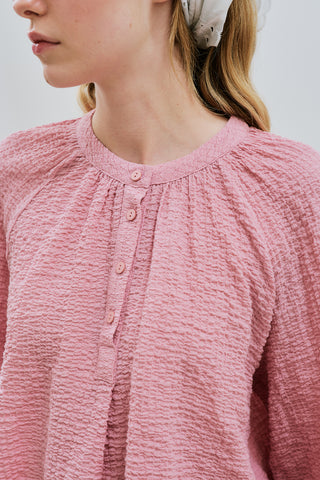 Textured Button-Neck Blouse Pink