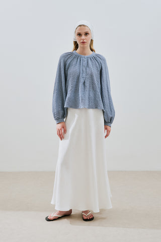 Textured Button-Neck Blouse Blue