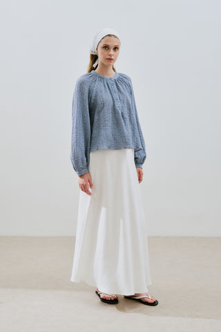 Textured Button-Neck Blouse Blue