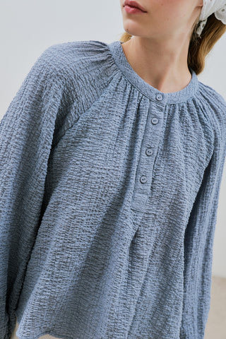 Textured Button-Neck Blouse Blue