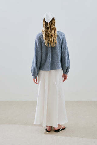 Textured Button-Neck Blouse Blue