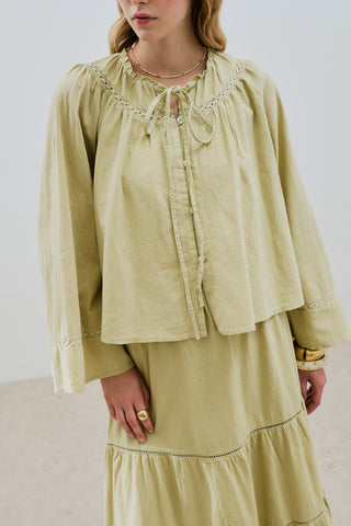 Embroidered Crop Blouse Soft Green