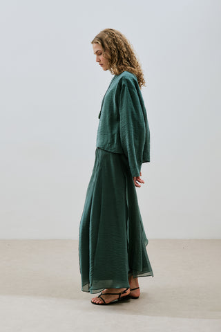 Draped Wide Sleeve Blouse Green