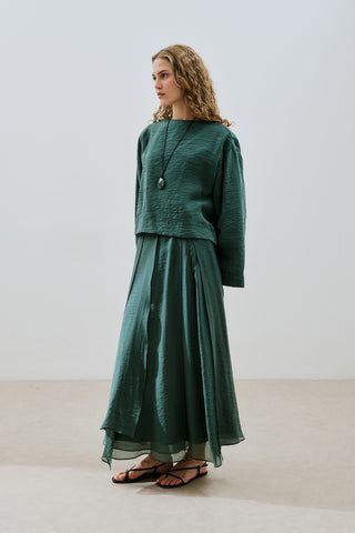 Draped Wide Sleeve Blouse Green