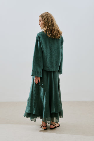 Draped Wide Sleeve Blouse Green