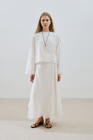 Draped Wide Sleeve Blouse Ecru