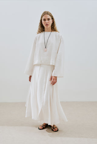 Draped Wide Sleeve Blouse Ecru