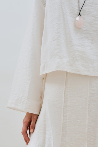 Draped Wide Sleeve Blouse Ecru
