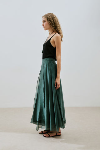 Tiered Ruffle Maxi Skirt Green