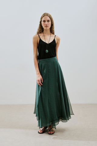 Tiered Ruffle Maxi Skirt Green