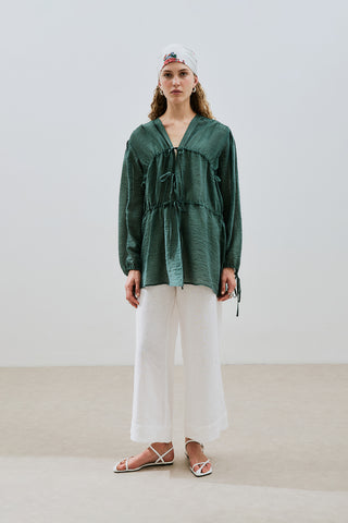 Ruched Tie Blouse Green