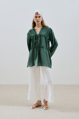 Ruched Tie Blouse Green