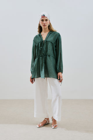 Ruched Tie Blouse Green