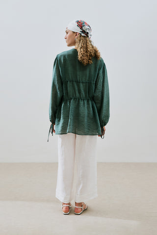 Ruched Tie Blouse Green