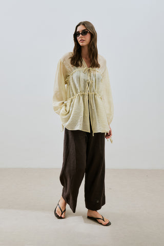 Ruched Tie Blouse Soft Yellow