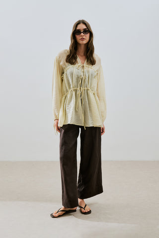 Ruched Tie Blouse Soft Yellow