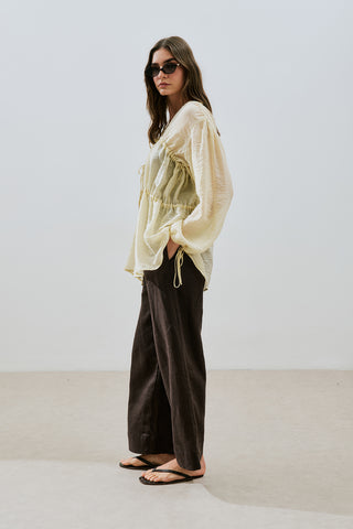 Ruched Tie Blouse Soft Yellow