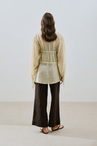 Ruched Tie Blouse Soft Yellow