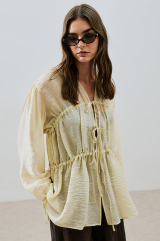 Ruched Tie Blouse Soft Yellow