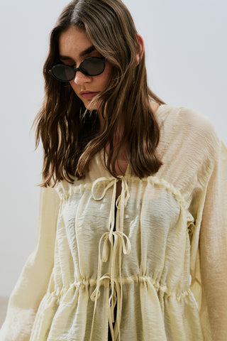 Ruched Tie Blouse Soft Yellow