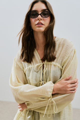 Ruched Tie Blouse Soft Yellow